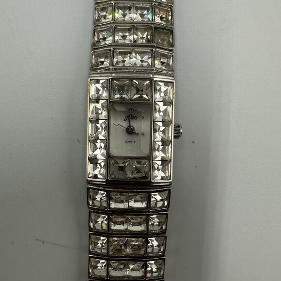 Alto Watch Women Silver Tone White Dial Rhinestone Band Untested AS IS - Picture 1 of 12